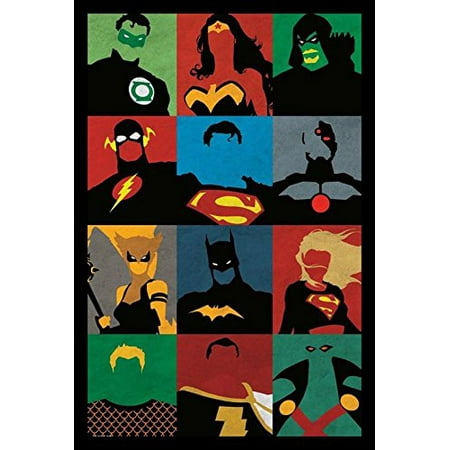 FRAMED Justice League - Minimalist 34x22.5 Comic Art Poster Print DC Comics Aquaman, Batman, the Flash, Green Lantern, the Martian Manhunter, Superman, and Wonder