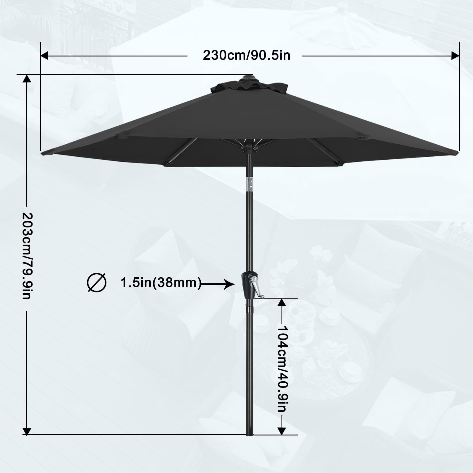 7.5ft Outdoor Patio Umbrella UPF50+ UV Protection with Push Button Tilt, Crank and 6 Sturdy Ribs
