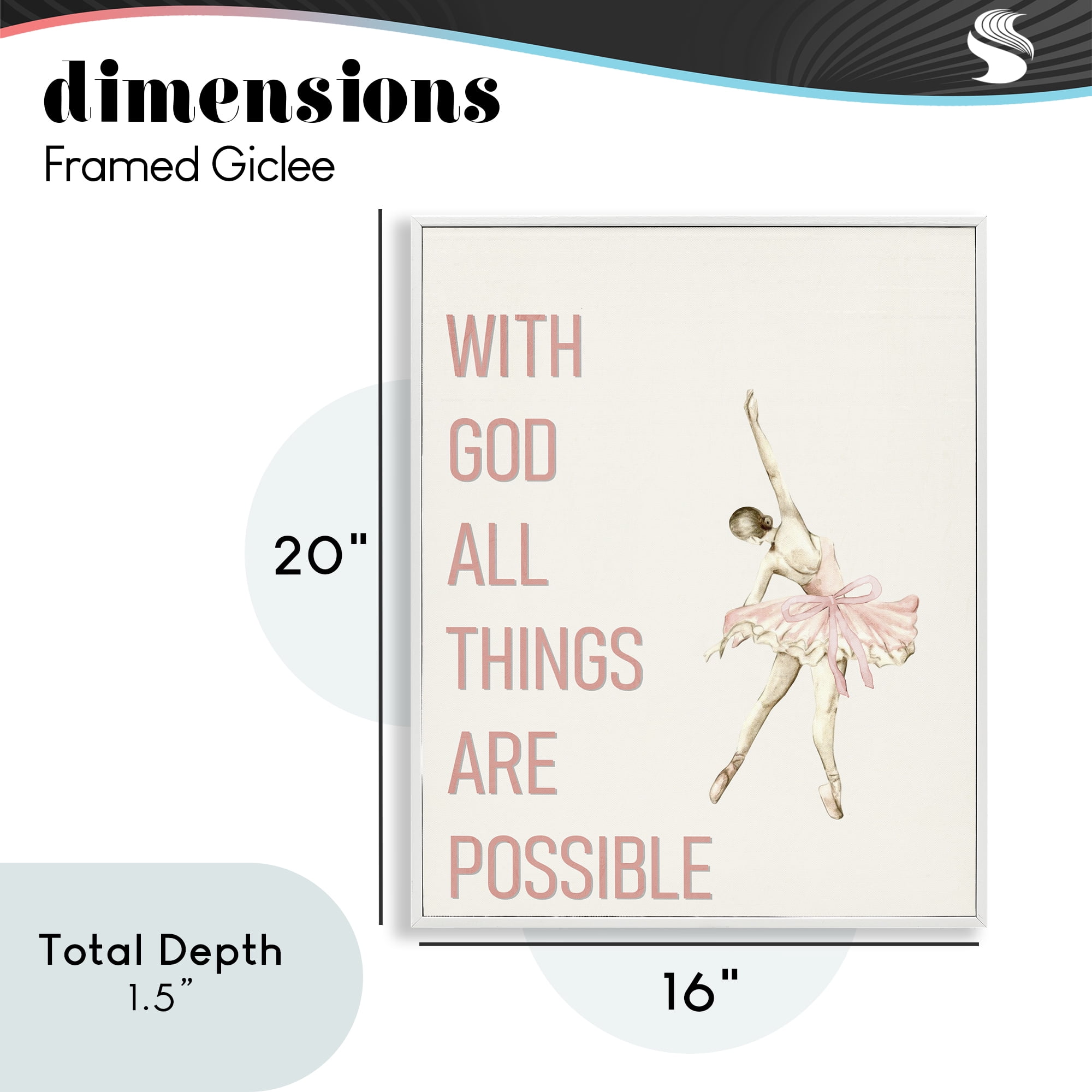 All Things Possible Ballerina White Framed Giclee Art, design by Kim Allen