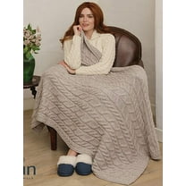 Aran Woollen Mills Cable Knitted Blanket 100% Premium SuperSoft Merino Wool Throw 40" x 60" Skiddaw Color Made in Ireland