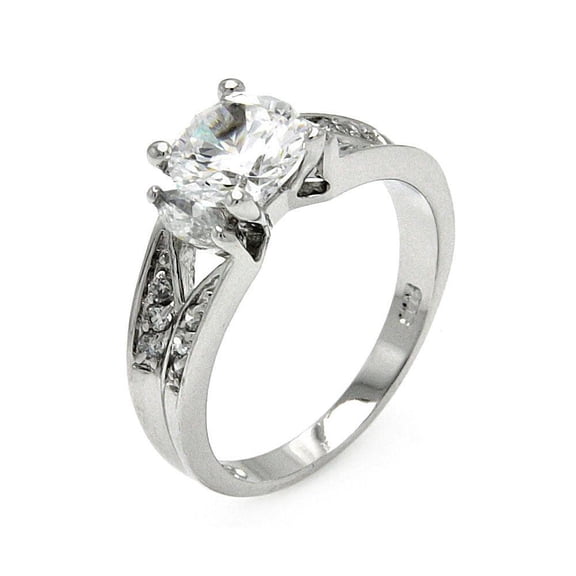 Rhodium Plated Sterling Silver 925 Clear CZ Bridal Engagement Ring White Jewelry Female Size 5