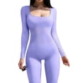 thumbnail image 3 of Xuanfei Women Solid Color Square Neck Long Sleeve Butt Lifting Bodycon Jumpsuit, 3 of 4