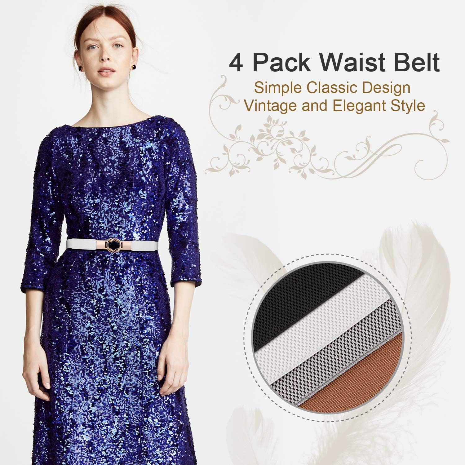 5717 4 Pack Women Skinny Elastic Waist Belt Fashion Ladies For Dresses 5 Pack of Fashion Stretchy Skinny Belts for Women, Plus Size  main image 4