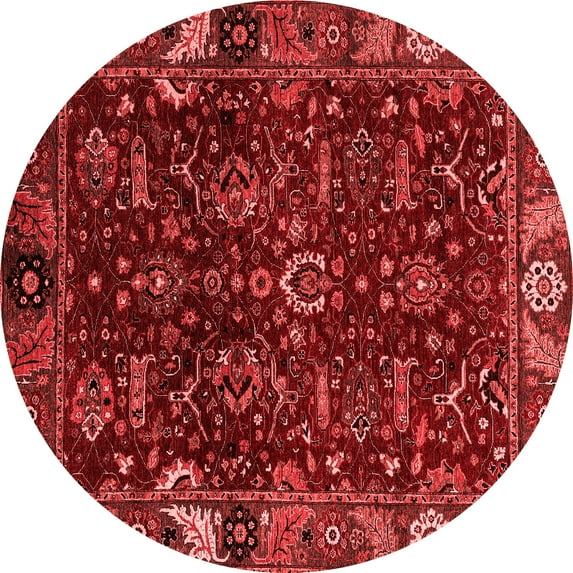 Ahgly Company Machine Washable Indoor Round Abstract Red Modern Area Rugs, 4' Round