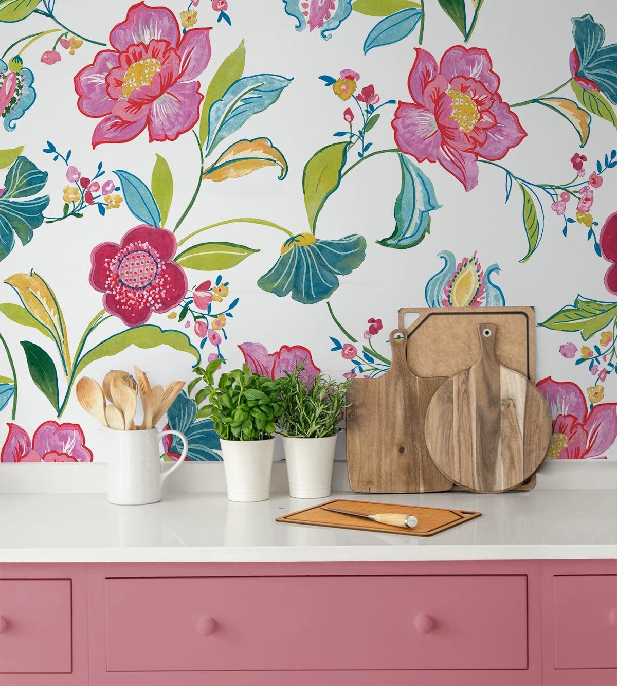 NextWall Magenta & Off-White Painterly Floral Peel and Stick Wallpaper