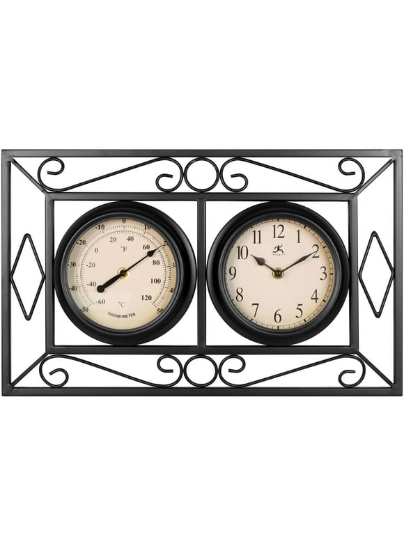 Infinity Instruments 20108BK-TC The Bookend Outdoor Hanging Clock/Thermometer