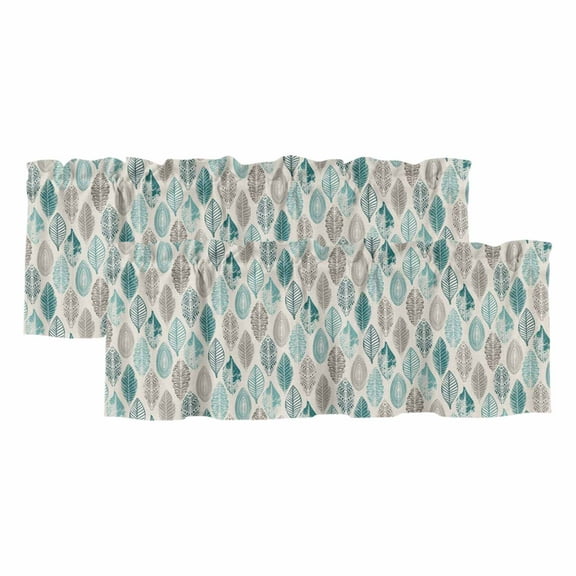 2 Pack Leaves Specimens Valance for Window Teal Green Grey Burlap Background Kitchen Valance Rod Pocket Short Curtain Topper Decorative Window Treatment for Living Room Bedroom 42"x18"