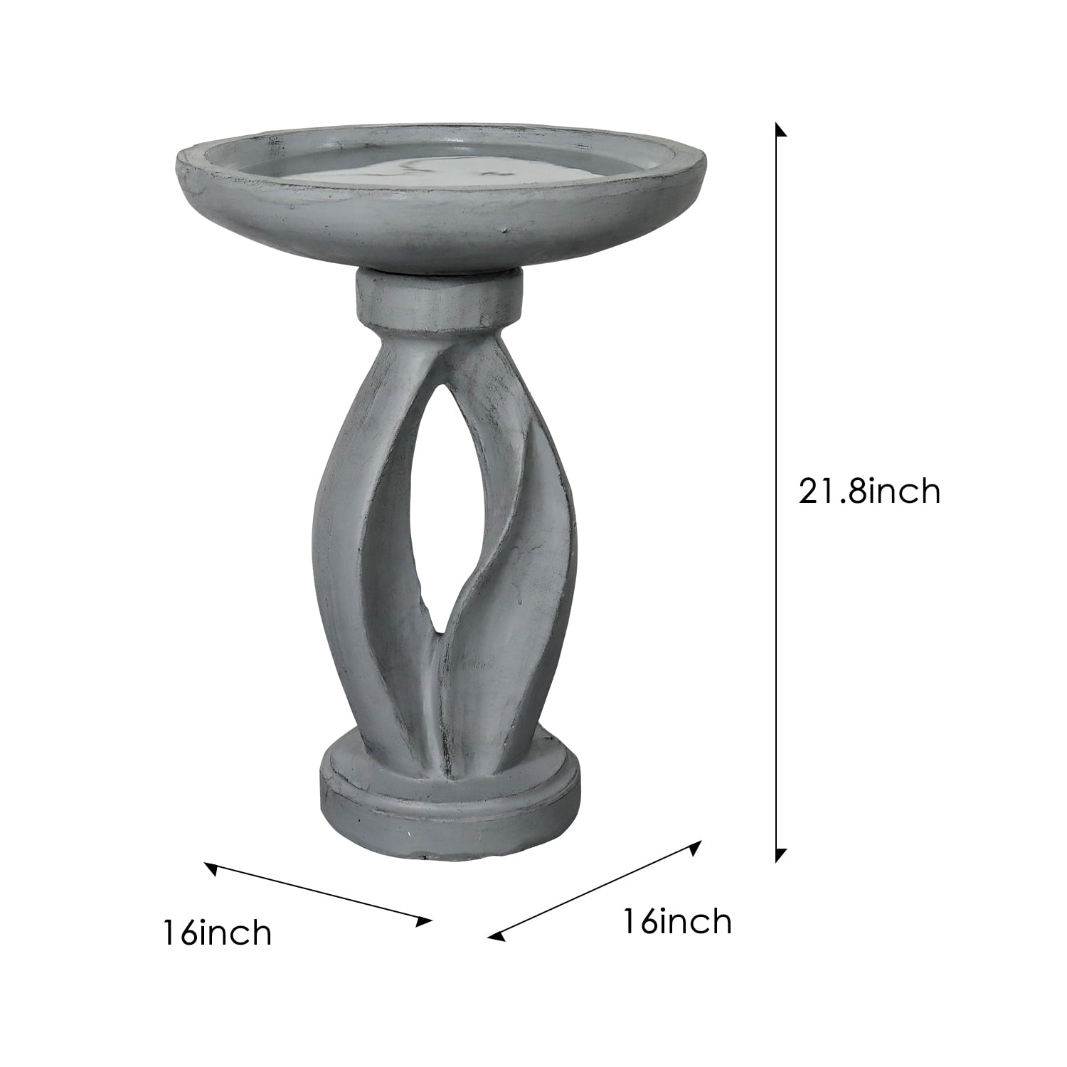 21.8 Inch Height Outdoor Bird Bath - Fibre Reinforced Concrete Large Bird Bath Stylish with Curved Pedestal for Garden, Patio, Backyard, Lawn