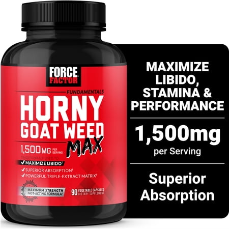 Force Factor Horny Goat Weed Max, 1500mg Horny Goat Weed for Men & Women to Boost Energy, Libido & Stamina, Superior Absorption, 90 Capsules