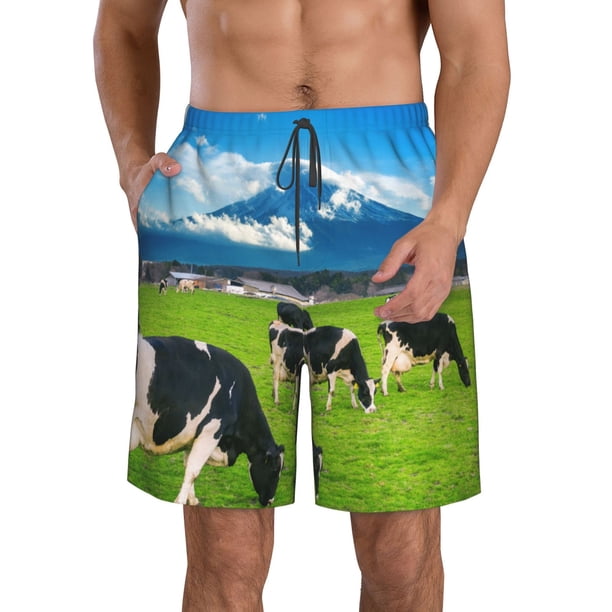 Fotbe Grazing Cows Mountain View Trajes de Baño Estampados para Hombre, Shorts de Verano de Secado Rápido, Ropa de Playa, Bañadores-3X-Large