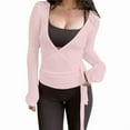 thumbnail image 2 of Womens Ballet Wrap Top Long Sleeve Tie Front Workout Cover Up Pilates Yoga Tops Shirt Going Out Pink S, 2 of 8