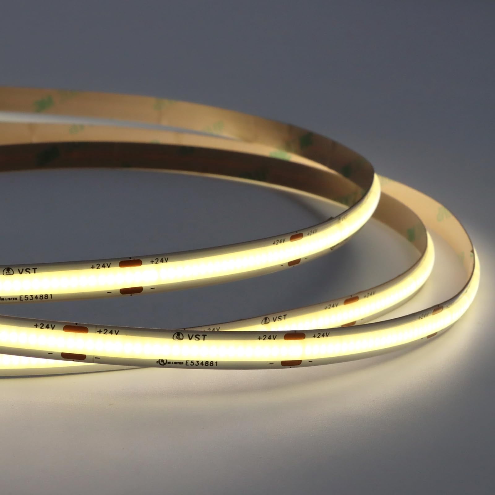 VST 16.4ft COB LED Strip Lights Warm White 2700K, 24V Dimmable LED Tape Light, 48w, 2640 LEDs, Ra 93+, IP30, Lighting for Kitchen, Cabinets, UL Listed (Power Source Not Included)