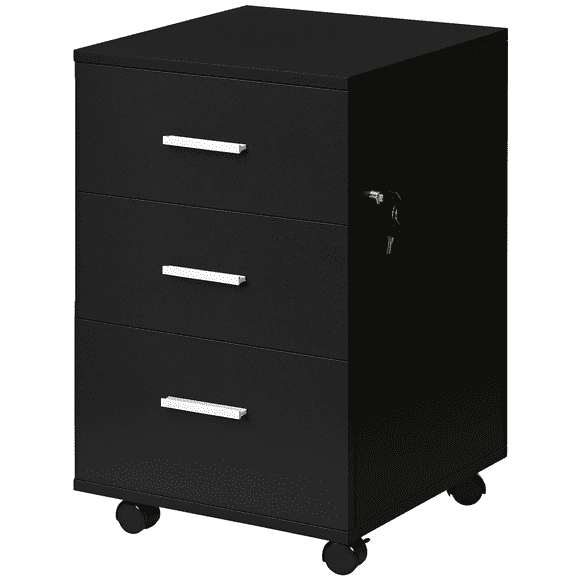 Vinsetto Armoire à Dossiers 3 Tiroirs avec Serrure et Roues, Noir
