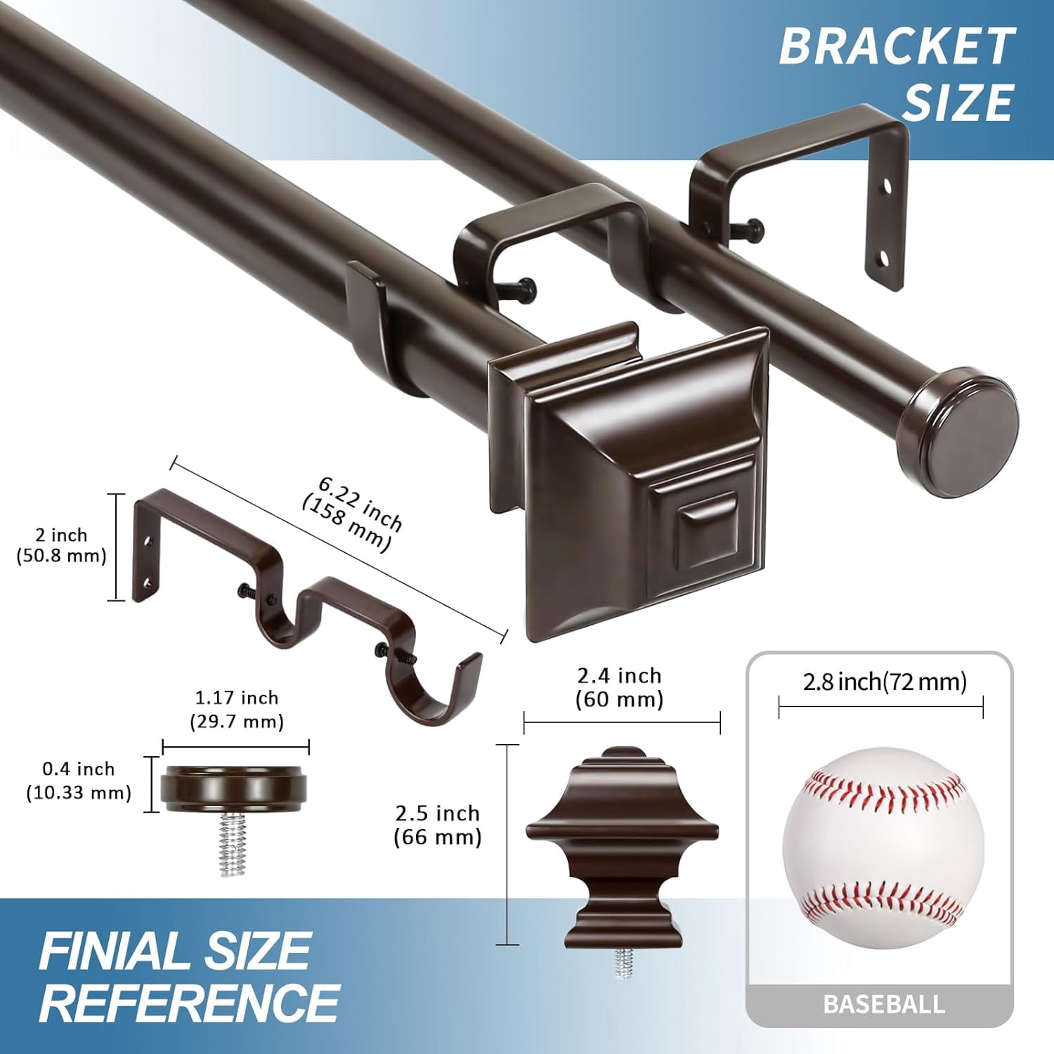 Urbanest Adjustable Double Curtain Rod Set Pila Flat Button Finials – 1″ Front & 3/4″ Back Rod With Bronze Rod, 28–48 Inches