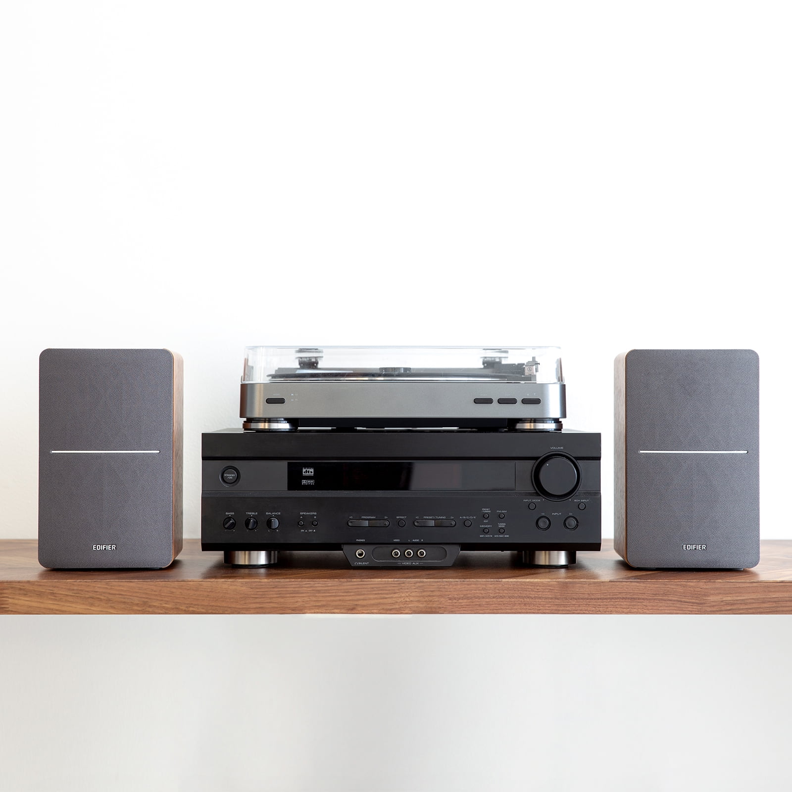 Restored Edifier P12 Passive Bookshelf Speakers with Wall-Mount Bracket - Pair - Wood (Refurbished)