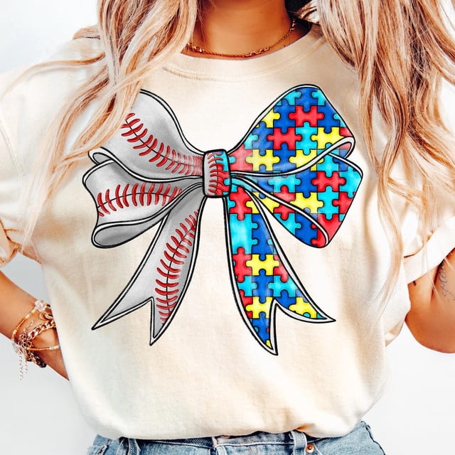ALVORD T-Shirt de Jour de Match de Sensibilisation Rétro Style Doux Baseball Autisme Nœud P-5TG