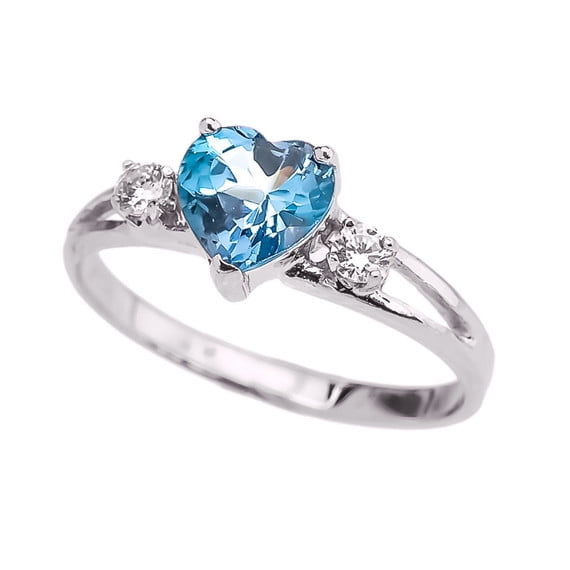 Sterling Silver Blue Topaz December Birthstone Heart Ring (Size 9)