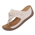 thumbnail image 2 of Xdegoge Flatform Wedges for Women Open Toe Floral Thong Sandals Cushion Low Wedge Slide Slippers Perforated Leather Beach Footwear, 2 of 9