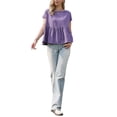 thumbnail image 2 of INSPIRE CHIC Short Sleeve Blouse for Women Casual Round Neck Ruffle Flowy Spring Summer Going Out Blouses Top XS Purple, 2 of 6