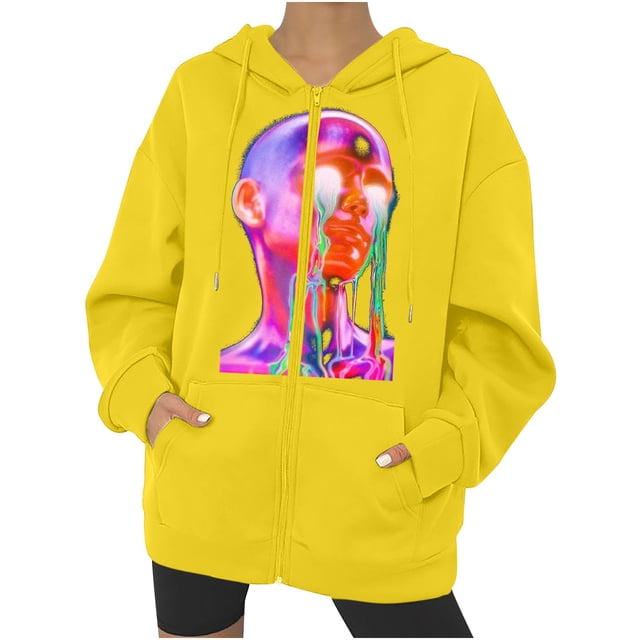 Chaqueta con capucha Punk suelta con cremallera y estampado de Halloween para mujer, abrigo, sudaderas con capucha, abrigo Pompotops qwe15566