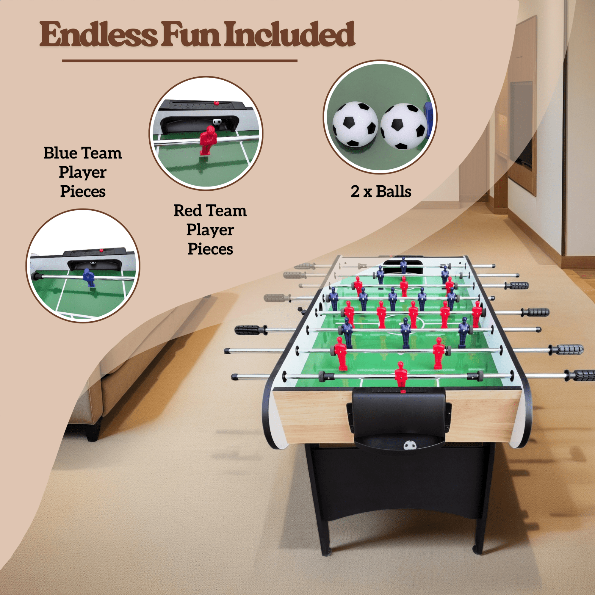 48in Foosball Table Game, Soccer Game at Home for Kids and Adults, Freestanding Footable Game Table