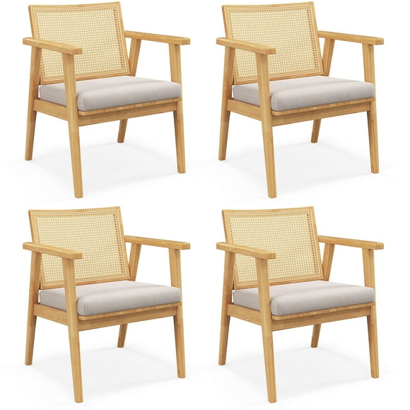 Costway Mid Century Modern Accent Chairs Set of 4 with Breathable Rattan Back Dining Room