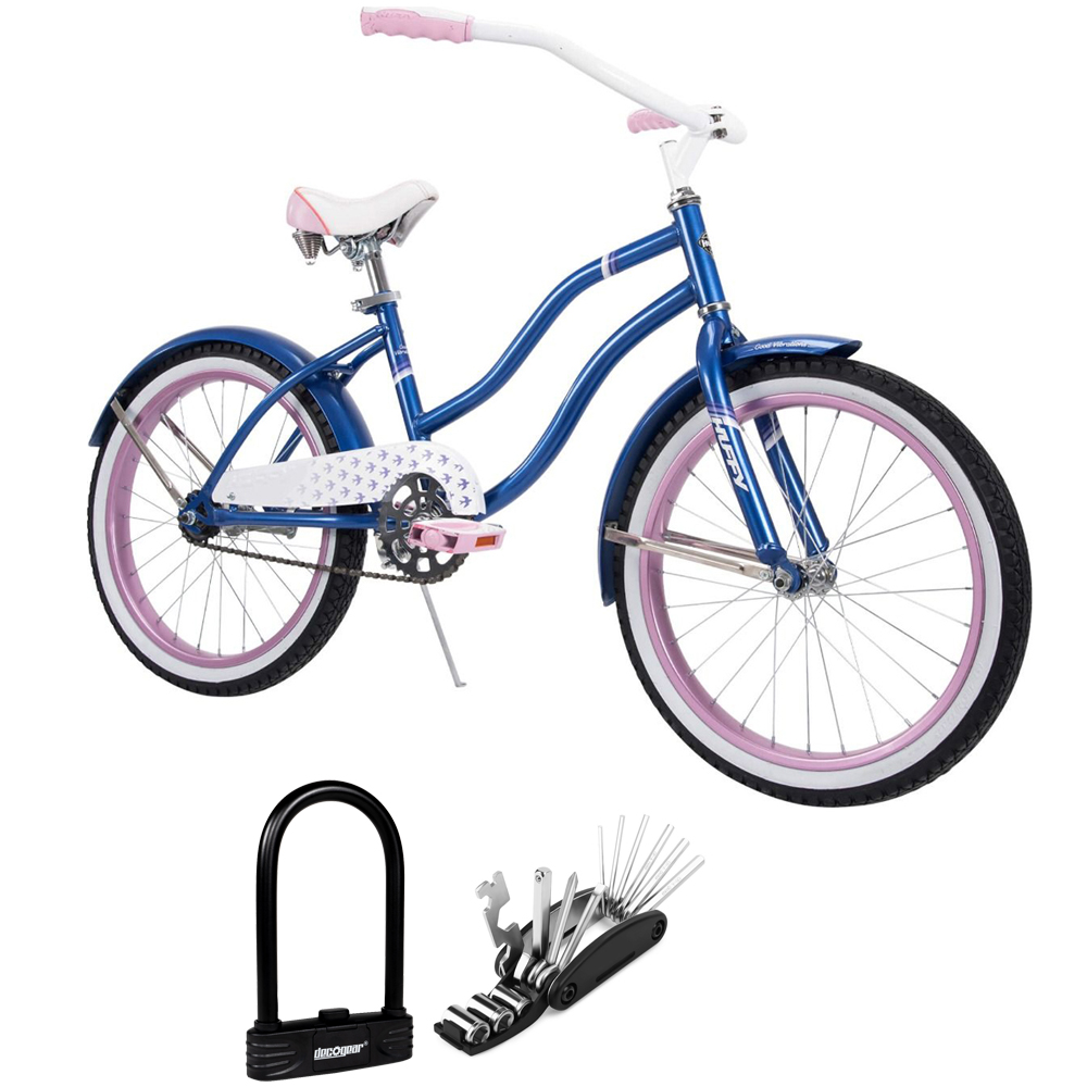Huffy 23559 Good Vibrations Kid's Cruiser Bike, Purple 20inch Bundle