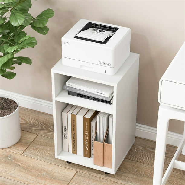 Archivador Vertical Rodante Costway con 2 Estantes Abiertos Soporte para Impresora Blanco 33 x 30 x 58 cm