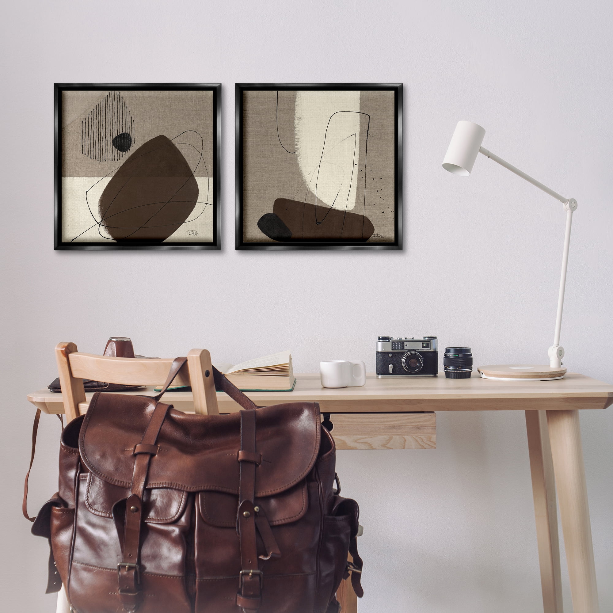 Stupell Industries Brown Hidden Lines Abstract Painting Black Floater Framed Canvas Art Print Wall Art, 18 x 18, Set of 2