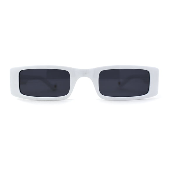 Womens Thin Narrow Rectangular Mod Sunglasses White Black