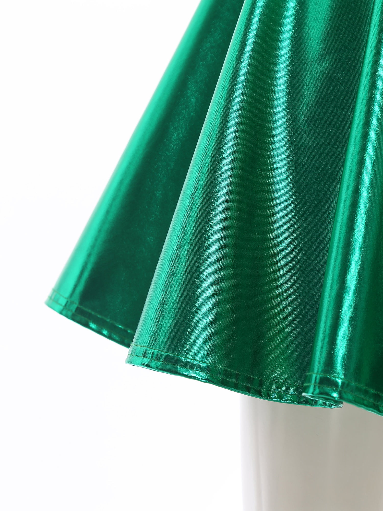 Haitryli Women's Holographic High Waist Dress Party Club Disco Pleated Dress Cosplay Outfits Wet Green XL