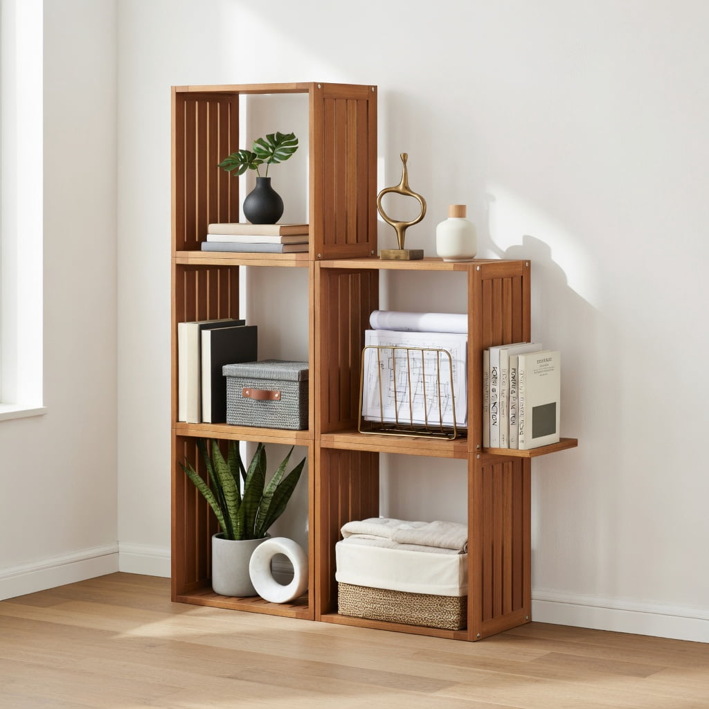 Demi Bonn 3-Cube Bookcase, Solid Wood Construction, Stackable Design, Open Slatted Shelves, Storage Organizer