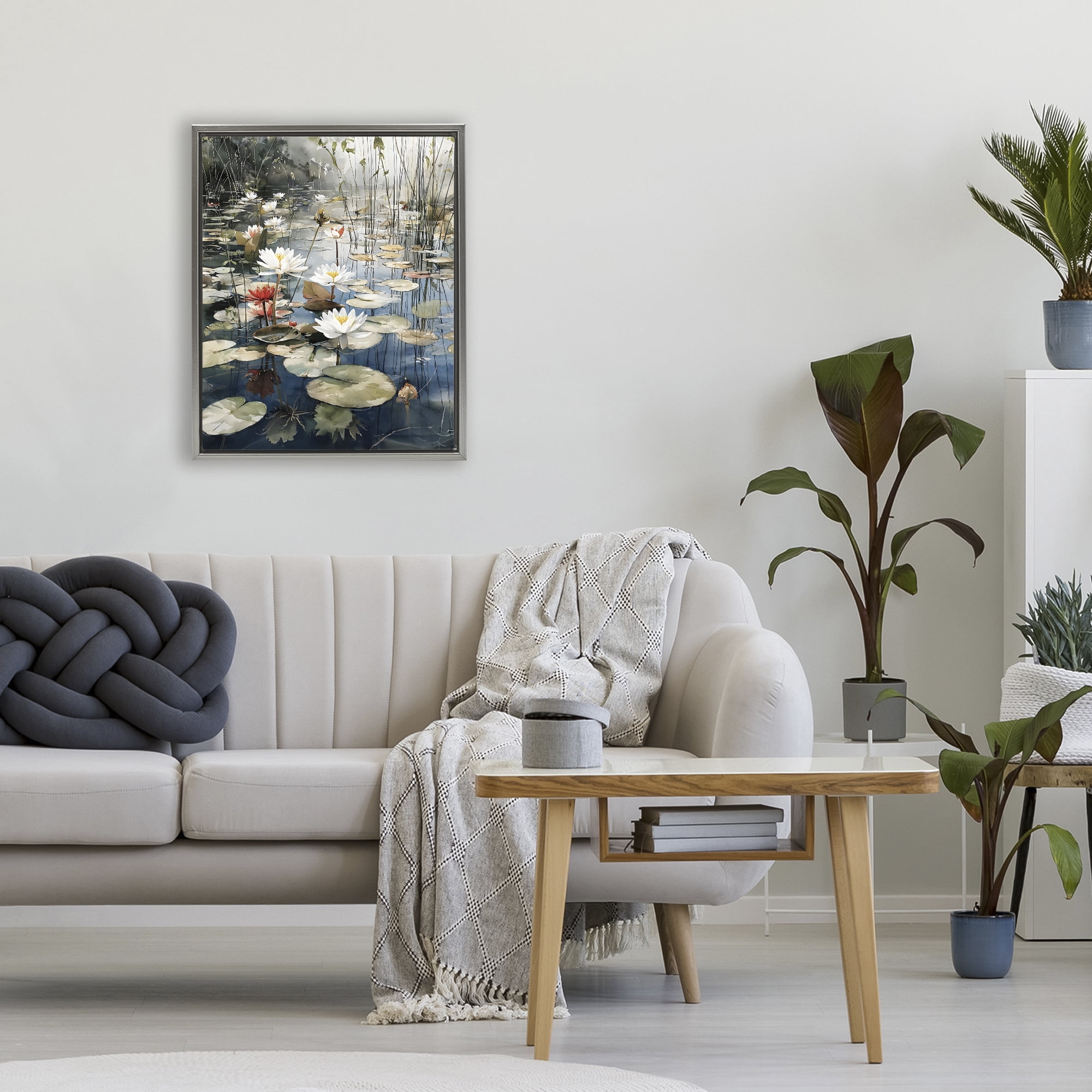 Stupell Industries Lily Wonder Pond Gray Framed Floater Canvas Wall Art, design by Franklyn Gregory