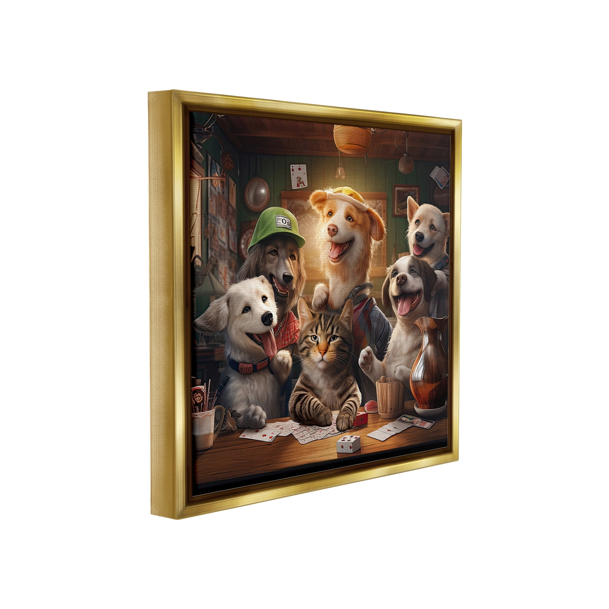 Stupell Industries Animals Playing Card Games Animals & Insects Painting Gold Floater Framed Canvas Art Print Wall Art, 18 x 18