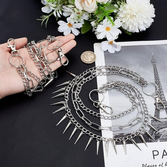 2Pcs Punk Pants Chain Trousers Chains Layered Wallet Chain Goth Jean Chains Platinum Hip Hop Rock Pocket Chain Belt Chain Costume Accessories for Women and Men 47.8cm