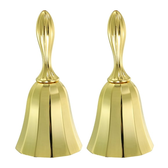 Unique Bargains Hand Bell, 2pcs Dinner Bell Call Bell Vintage Metal for Dinner Service Church Christmas, Gold