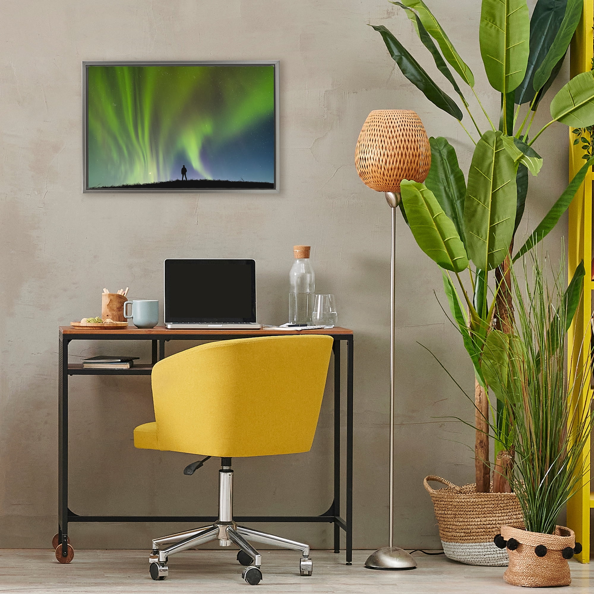 Stupell Industries Envelop Northern Lights Silhouette Gray Framed Floater Canvas Wall Art, design by Shelley Carlisle