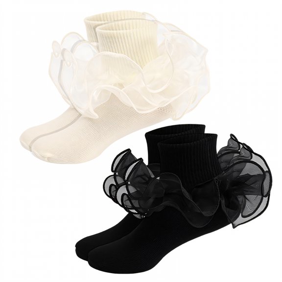TELOLY 2Pairs Kids Socks,4-6 Years Old Ruffle Socks,Cute Cotton Socks Lace Socks,Combination1