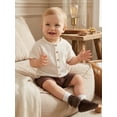 thumbnail image 6 of BemeyourBBs Toddler Baby Boy Summer Clothes Infant baby Boys Cotton Linen Outfits Short Sleeve Solid Color Button Down Shirt Tops and Elastic Waist Pockets Shorts 2Pcs Set, 6 of 9