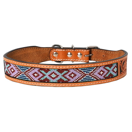HILASON Western Genuine Leather Heavy Duty Dog Collar Geometry Design Studded Beads Large
