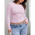 thumbnail image 3 of Plus Women's Long Sleeve Round Neck Plain Ruched Fit Tee, 3 of 6