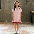 thumbnail image 5 of SGFCWSX Girls Short Sleeve Sailor Collar Dress, Ruffled Hem Casual Dress Pink Size 7-8 Years, 5 of 10
