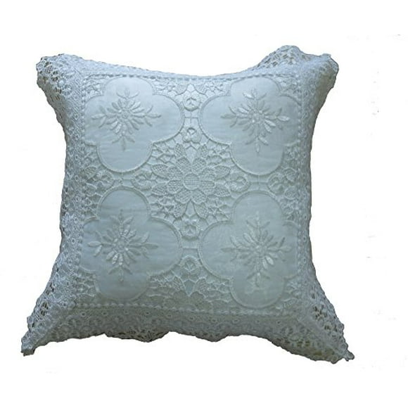 Violet Linen Luxurious Braided Decorative Lace Cutwork Design Throw Pillow, 18" x 18", White