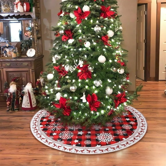 Suncoda Pine and Cypress Skirt Decorate, Snowflake Christmas Tree Skirt Crafts Tree Skirt Base Set Christmas Supplies Ornaments Decorative Tree Skirt