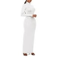 thumbnail image 4 of QQAMB Women's Dresses Plus Size Turtleneck Solid Color Long Sleeve Elastic Waisted Extra Long Dresses White M, 4 of 6
