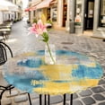 thumbnail image 6 of Blue Yellow Brown Round Tablecloth for 55-60 Inch Tables,Fitted Table Cover with Elastic Edge,Modern Abstract Mottled Oil Painting Waterproof Outdoor Table Cloth Protector for Patio Garden Dinner, 6 of 9