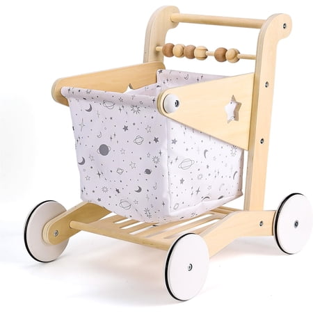 Woodtoe Wooden Baby Push Walker, Adjustable Speed Natural Wood Learning Toy, Ages 1-3