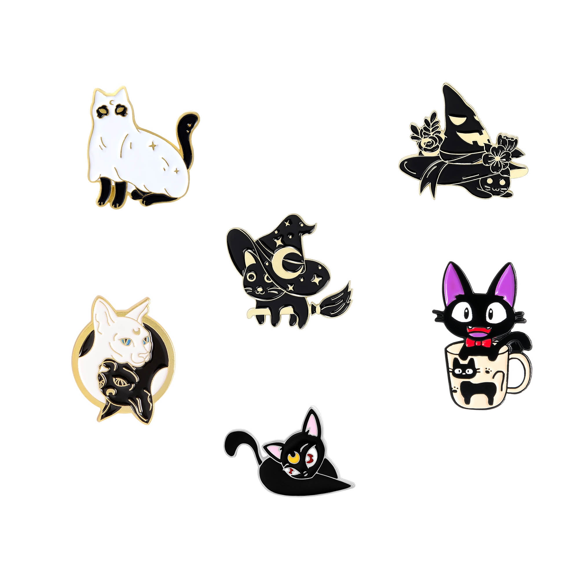 FSMILING 5pcs Enamel Pin Set Cute Black Cat Enamel Pins Bulk for Backpacks,Decoration Brooch Pins Pack for Jackets Hats