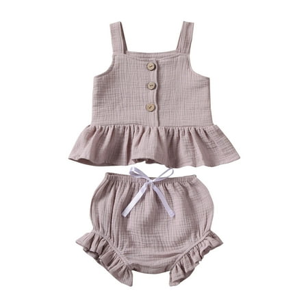 

Calsunbaby Newborn Baby Girl Summer Clothes Suit Button Hem Top Vest Shorts 2pcs Outfits Set Pink 2-3 Years