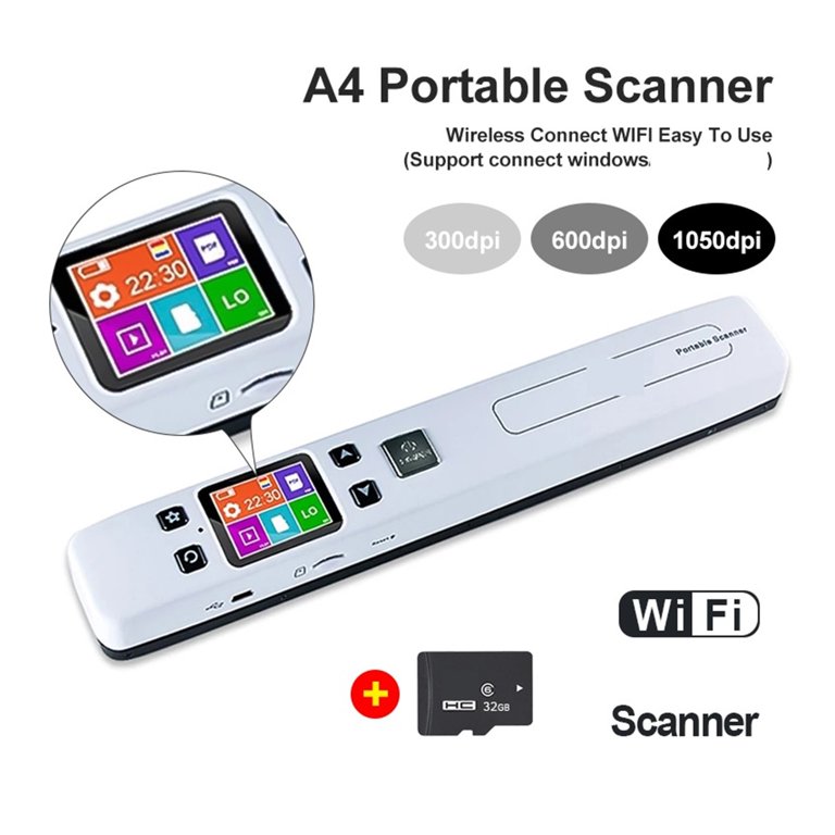 Scanner Portable A4 High Speed - 1050 DPI, Batterie Integrée - Support Carte MicroSD 32GB